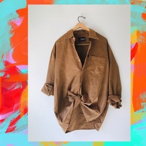 Faux Suede Button Up